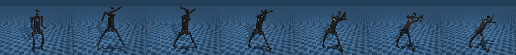 Frame strip iteration 1 — robot flails and falls